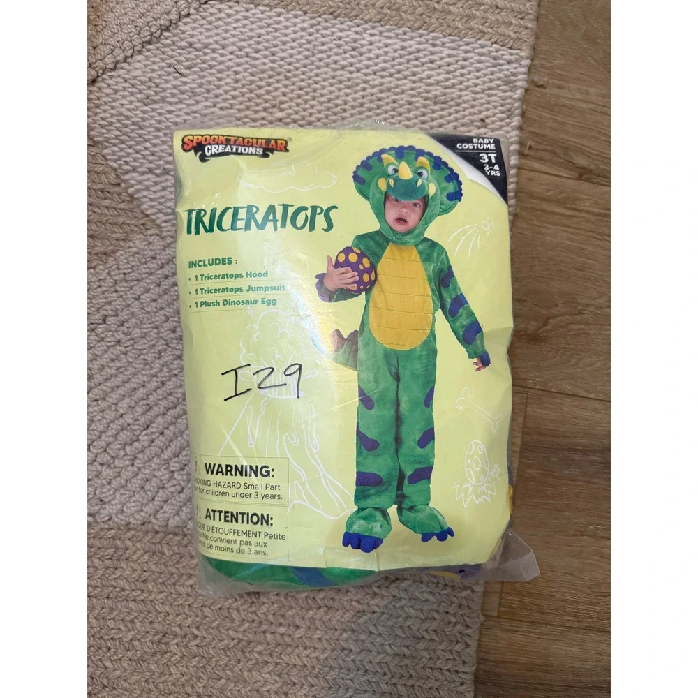 triceratops dinosaur green halloween costume toddlers / kids size 3T (3-4 yrs)